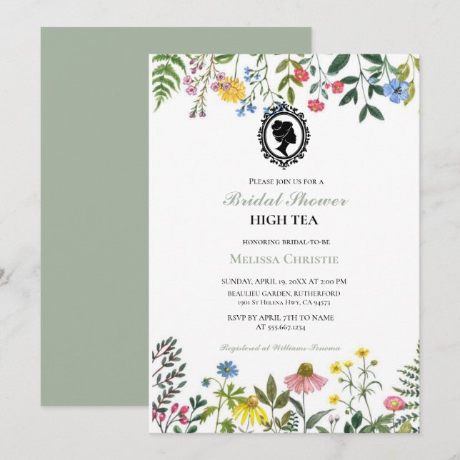 high tea garden party,beautiful soft pastel  invitation (Front/Back)