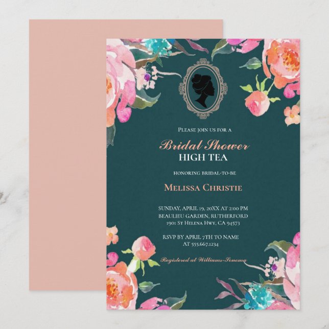 high tea garden party,beautiful soft pastel  invitation (Front/Back)