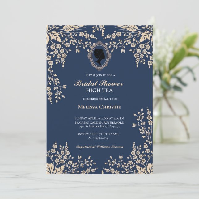 high tea garden party,beautiful soft pastel  invitation (Standing Front)