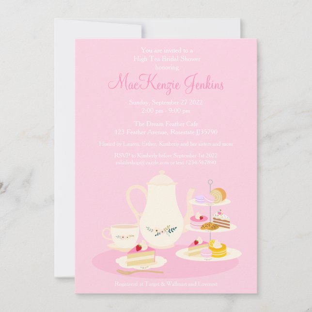 High Tea party Bridal Douche invitation couleur ro (Devant)
