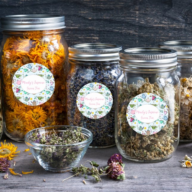 High Tea Party Pattern Personalized Tea Classic Round Sticker (Creator Uploaded)