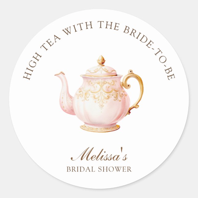 High Tea Pastel Gold Bridal Shower Classic Round Sticker (Front)