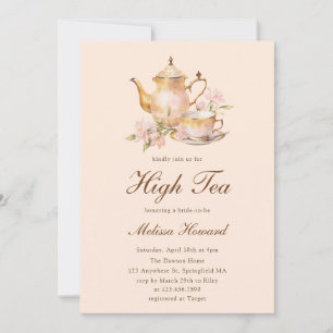 High Tea Pastel Orange Gold Bridal Shower Invitation
