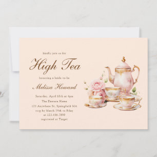 High Tea Pastel Orange Gold Bridal Shower Invitation