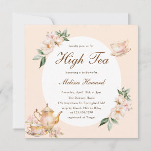 High Tea Pastel Orange Gold Bridal Shower Invitation