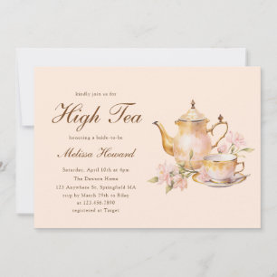High Tea Pastel Orange Gold Bridal Shower Invitation