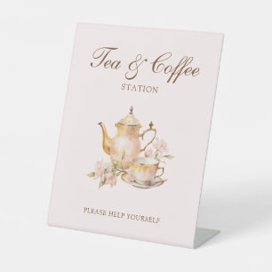 High Tea Pastel Pink Bridal Shower Tea & Coffee Pedestal Sign