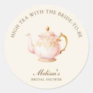 High Tea Pastel Yellow Gold Bridal Shower Classic Round Sticker