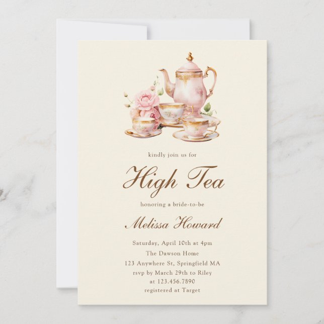 High Tea Pastel Yellow Gold Bridal Shower Invitation (Front)