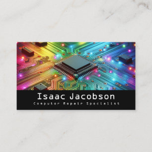 High Tech Rainbow Circuit Board Business Cards