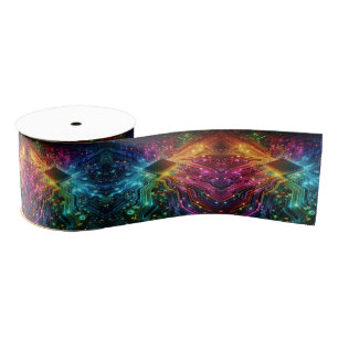 High Tech Rainbow Circuit Board Ribbon Grosgrain Ribbon