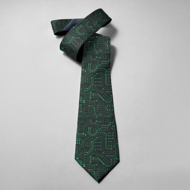 High Tech Technology Geometric Black Green Circuit Tie (Creator Uploaded)