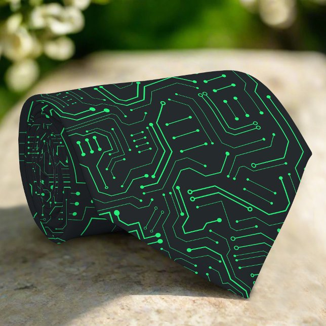 High Tech Technology Geometric Black Green Circuit Tie (Creator Uploaded)
