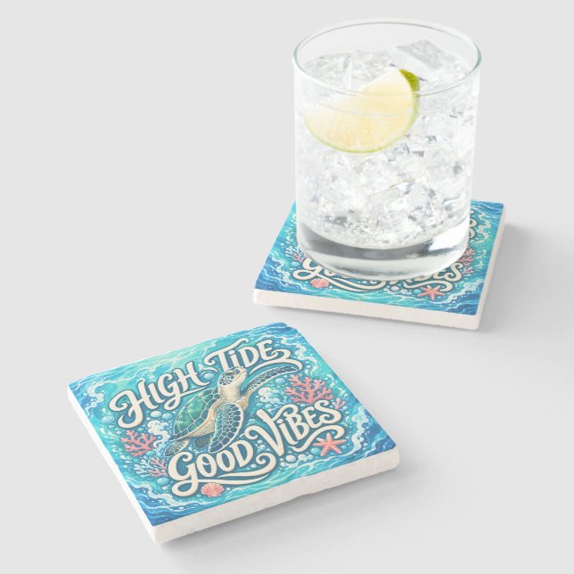 High Tide Good Vibes Stone Coaster (Side)