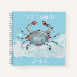 High Tides, Good Vibes Watercolor Crab Guestbook Notebook