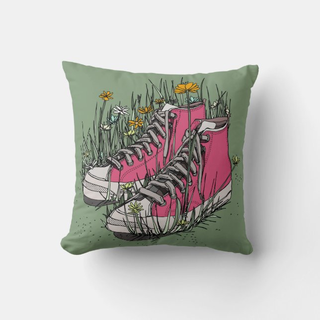 High Top Vintage Sneakers Throw Pillow (Front)