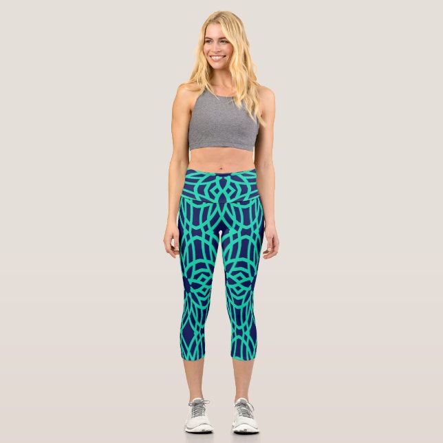 High Waisted Capris, Multi colour fabric pattern  Capri Leggings (Front)