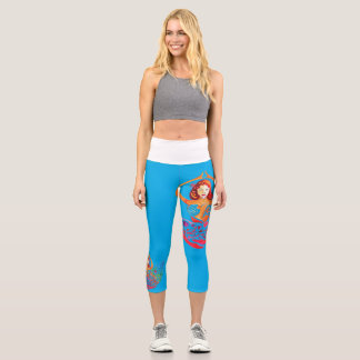 High Waisted Capris with Yoga Woman Rainbow Design