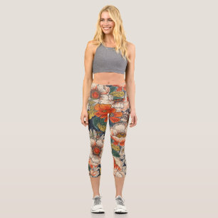 High Waisted Floral  Capri Leggings