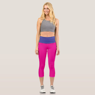 "High-Waisted Pink and Blue Capris for Activewear"