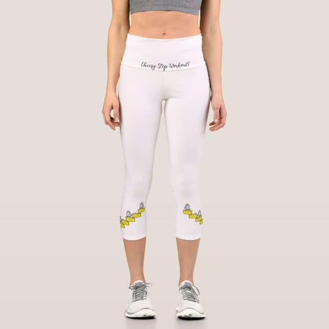 High Waisted Yoga Capris, Mouse Cheesy Mice  Capri Leggings (Front)
