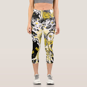 High Waisted Yoga Capris – Owl Abstract