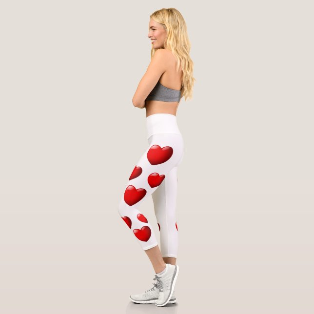 High Waisted Yoga Capris, XS (0-2) Red Heart shape Capri Leggings (Left)