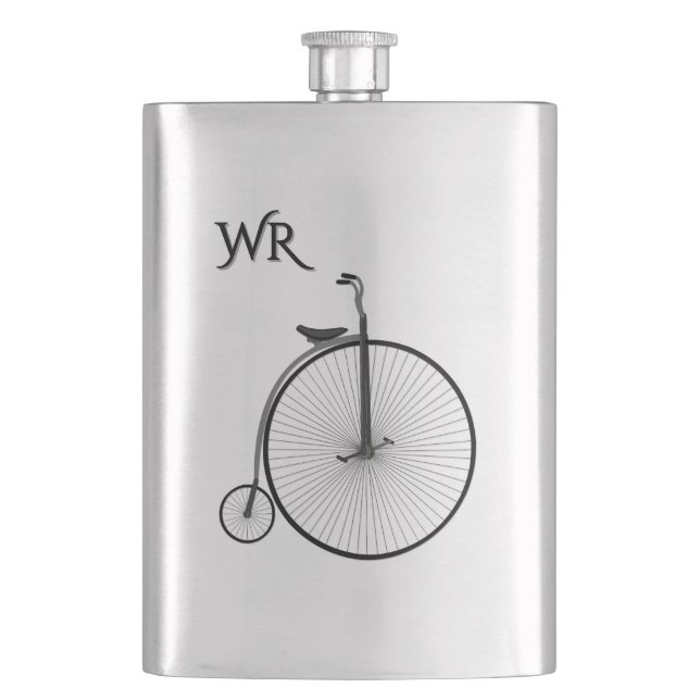 High-Wheel Antique Bicycle Monogram Hip Flask (Front)