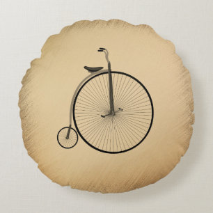 High-Wheel Antique Bicycle Rustic Round Pillow