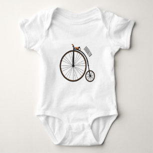 High wheel bicycle cartoon illustration baby bodysuit
