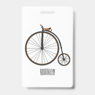 High wheel bicycle cartoon illustration badge