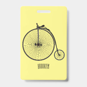 High wheel bicycle cartoon illustration badge