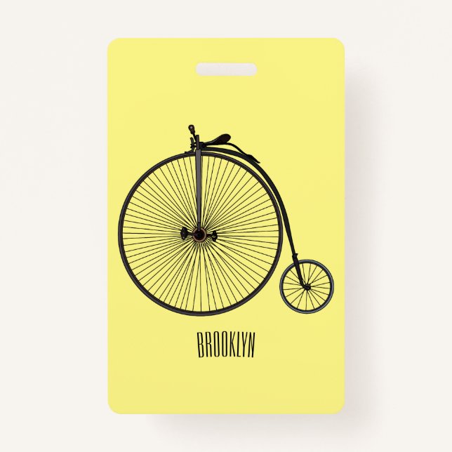 High wheel bicycle cartoon illustration badge (Front)