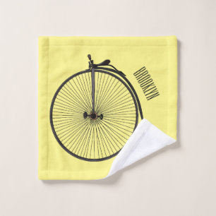 High wheel bicycle cartoon illustration bath towel set