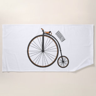 High wheel bicycle cartoon illustration beach towel
