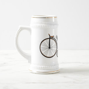 High wheel bicycle cartoon illustration beer stein