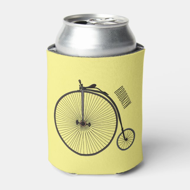 High wheel bicycle cartoon illustration can cooler (Can Front)