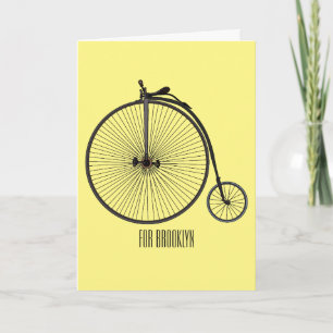 High wheel bicycle cartoon illustration card