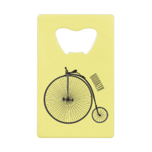 High wheel bicycle cartoon illustration credit card bottle opener