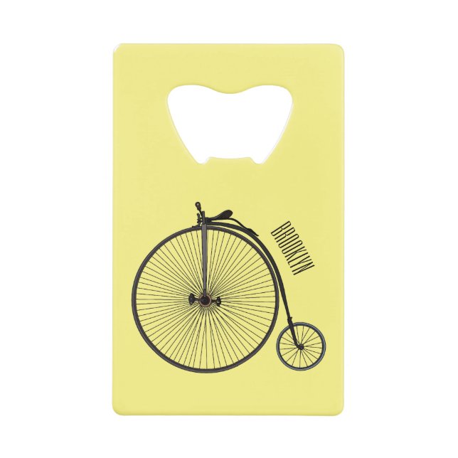 High wheel bicycle cartoon illustration credit card bottle opener (Front)