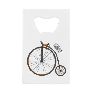 High wheel bicycle cartoon illustration credit card bottle opener