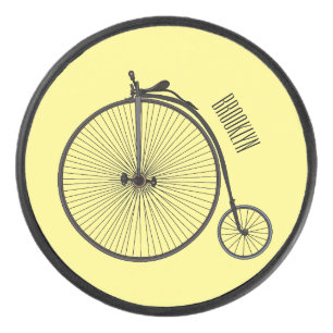High wheel bicycle cartoon illustration hockey puck