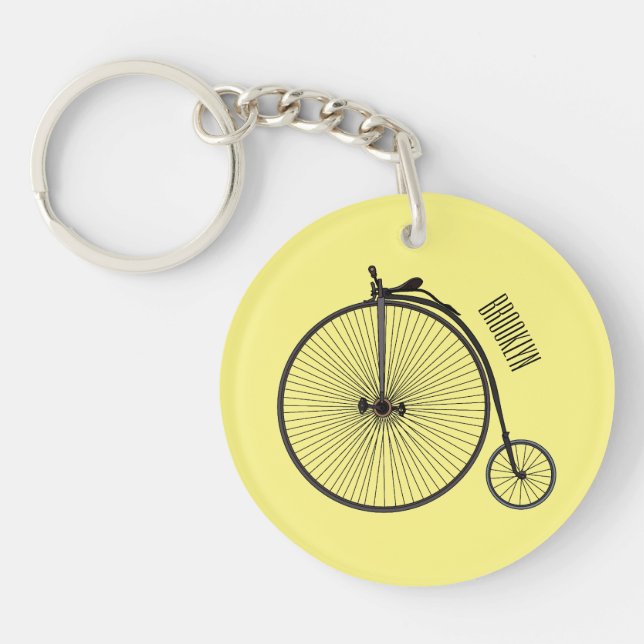 High wheel bicycle cartoon illustration keychain (Front)