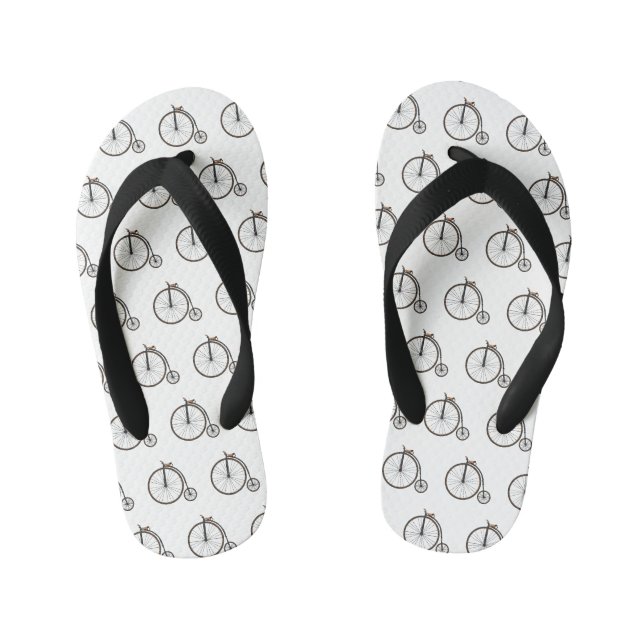 High wheel bicycle cartoon illustration kid's flip flops (Footbed)