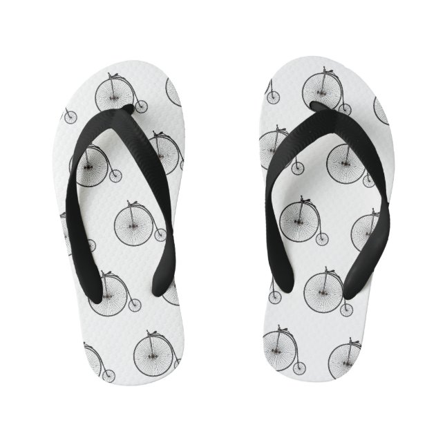 High wheel bicycle cartoon illustration kid's flip flops (Footbed)