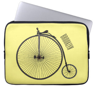 High wheel bicycle cartoon illustration laptop sleeve