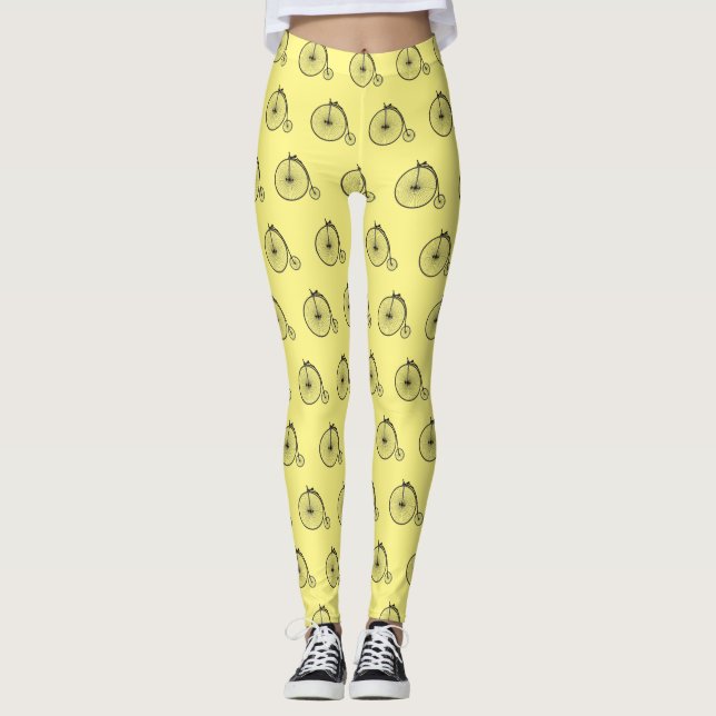 High wheel bicycle cartoon illustration leggings (Front)