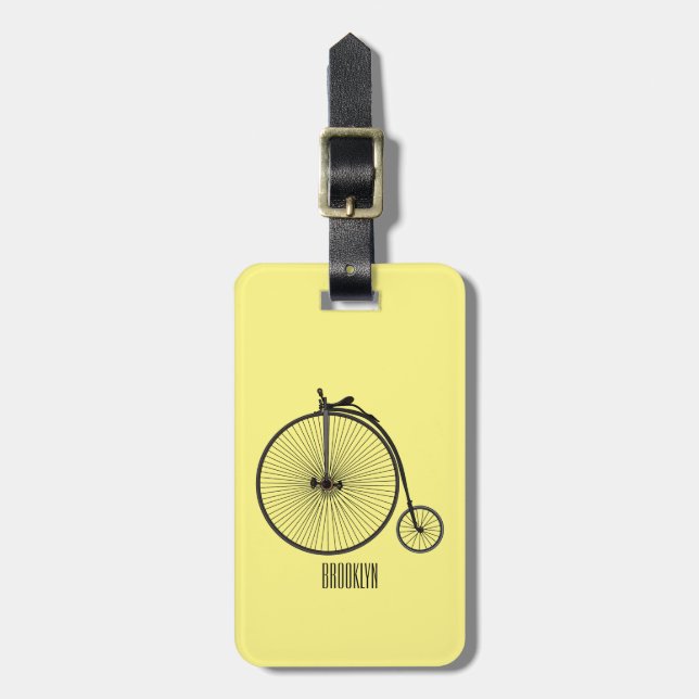High wheel bicycle cartoon illustration luggage tag (Front Vertical)