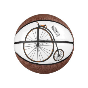 High wheel bicycle cartoon illustration mini basketball