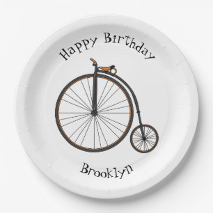 High wheel bicycle cartoon illustration  paper plate